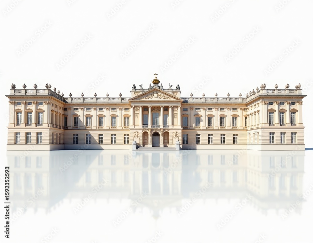 Fototapeta premium Grand Neoclassical Palace on White Background with Reflection