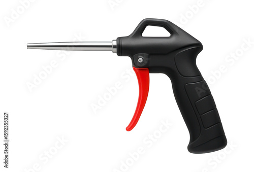High-pressure air blow gun with a steel nozzle, used for removing stubborn particles in a metalworking facility.