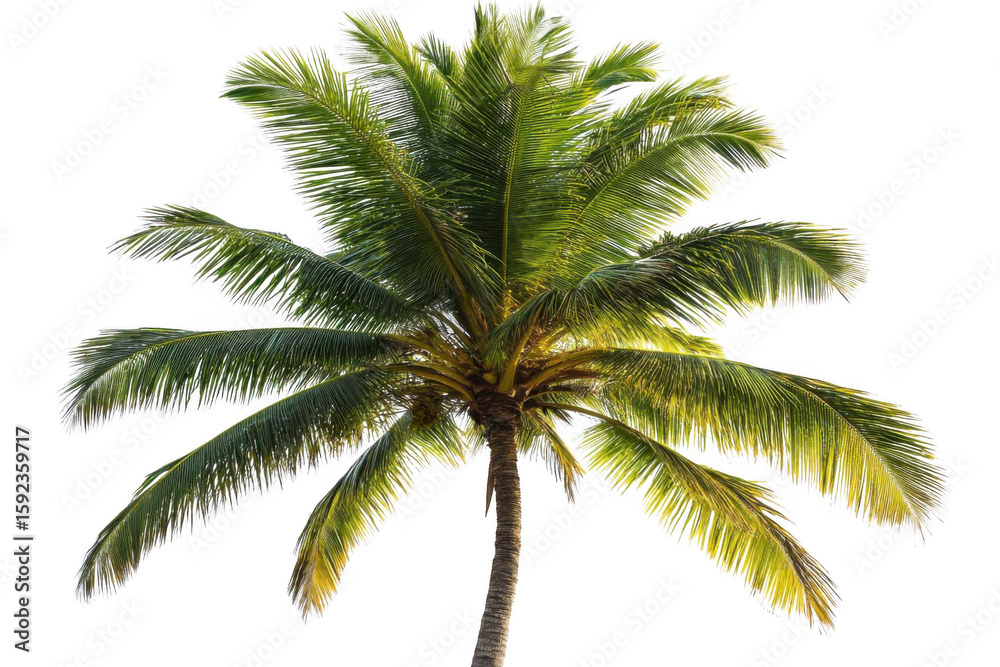 Fototapeta premium Palm Tree Reaches for Sky With Green Leaves, Tropical Vibes and Summer Season