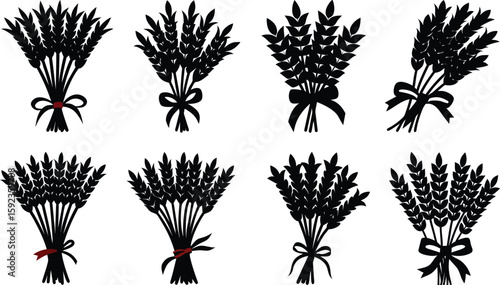 Harvest Wheat Bundle Clipart – Rustic Farm Silhouette Icon Set