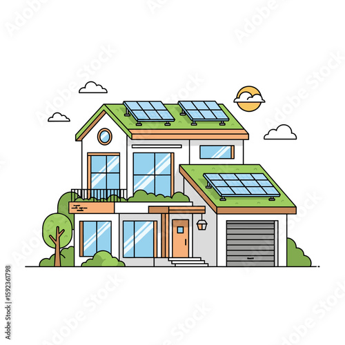 Clean and modern house with solar panels