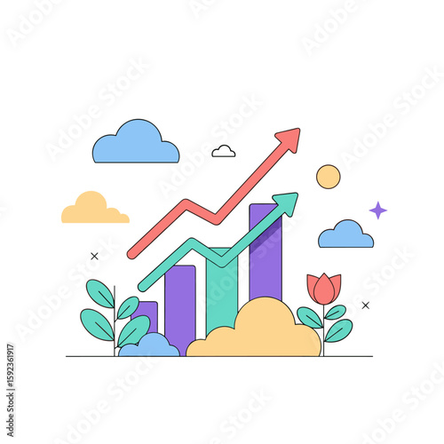 Colorful growth chart illustration with decorative elements