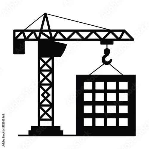 Construction crane lifting a large square object