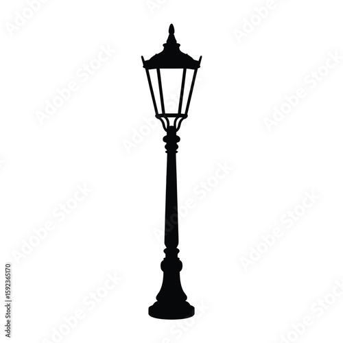 Classic black silhouette of a victorian street lamp