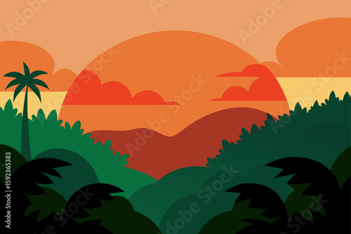 sunset above rainforest canopy