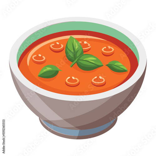 Warm bowl of creamy tomato soup, rich and comforting, isolated on a clean white background.