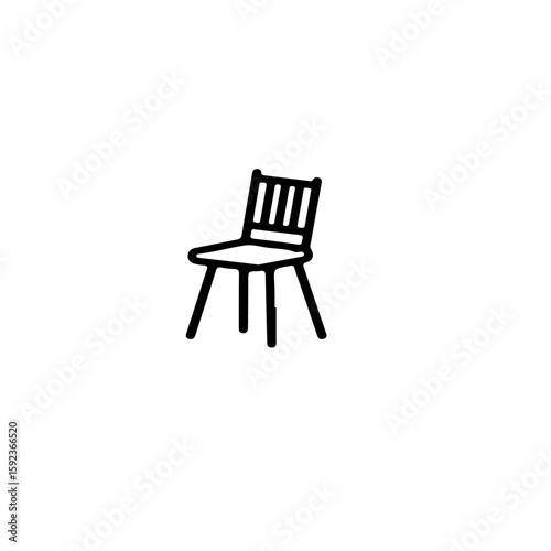 A simple line drawing of a wooden chair with a slatted back on white background