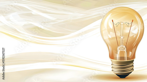 Warm lightbulb on flowing, light background