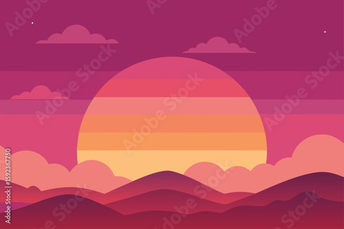 sunset sky with pink haze