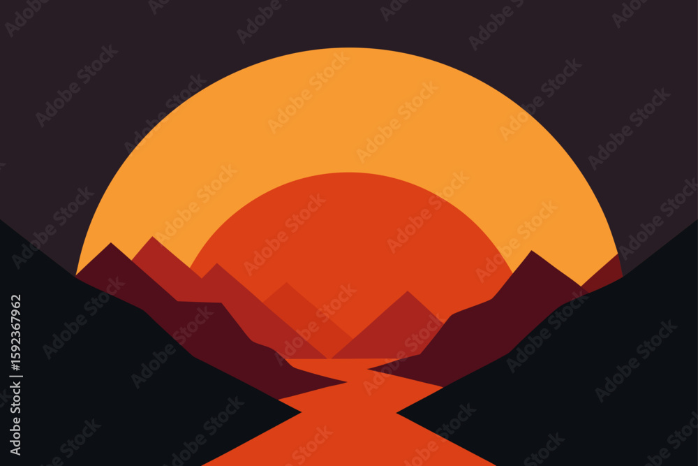Obraz premium sunset through mountain pass