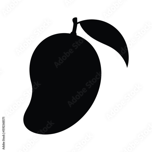 Black silhouette of a ripe mango with a leaf