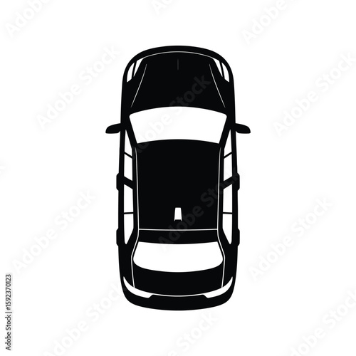 Top down view of a black sedan car silhouette