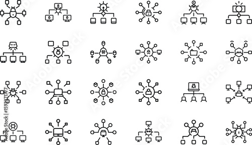 Cybersecurity Icons Collection Featuring Hacking, Malware, Phishing, Secure Login, Data Protection, and Virus Alert Symbols in a Modern Line Style