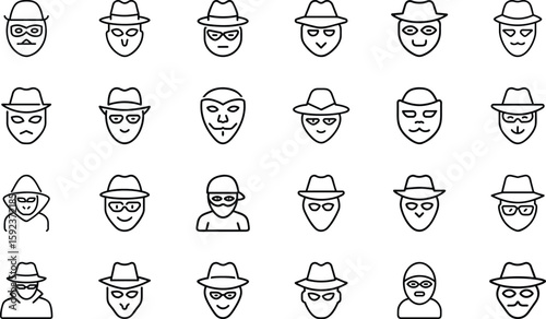 Cybersecurity Icons Collection Featuring Hacking, Malware, Phishing, Secure Login, Data Protection, and Virus Alert Symbols in a Modern Line Style