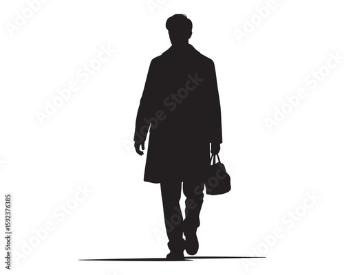 Black Silhouette of Person Walking with Bag Vector Illustration