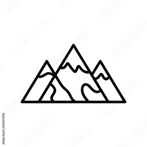 Simple outline drawing of three majestic mountain peaks