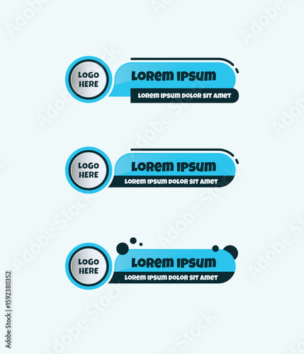 A modern, editable vector lower third featuring a bright blue and deep teal color scheme.