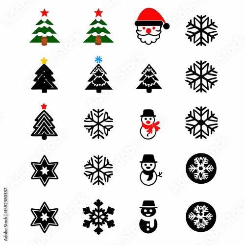 Flat Christmas and Winter Icon Silhouette Set