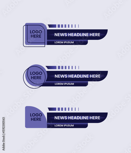 This vector illustration features three sleek and modern lower third templates, ideal for live broadcasts, news channels, YouTube content, and streaming overlays