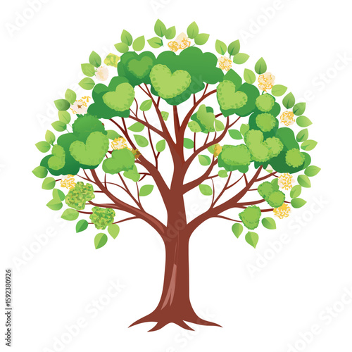 Detailed linden tree with heart-shaped leaves and delicate blossoms, a charming natural depiction.