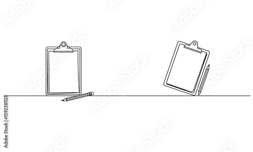 Line drawing of two clipboards and pencils on a white background