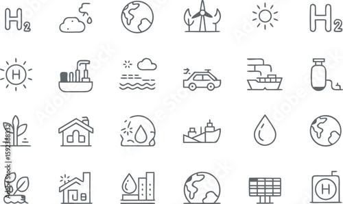 Hydrogen energy and environmental icons with white background eco friendly