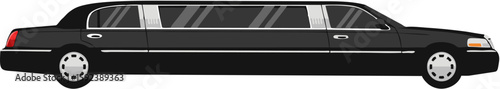 A sleek black limousine, a luxury vehicle for transportation, depicted in profile.