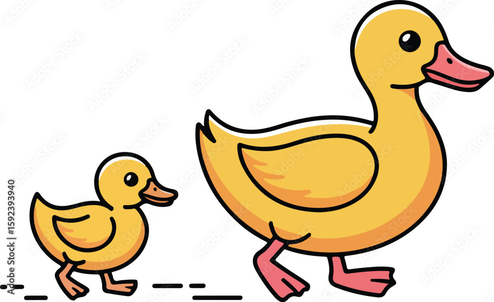 Fototapeta premium A mother duck and her little duckling, a tender moment illustrating parenting in the animal kingdom