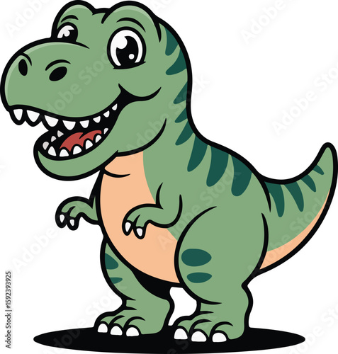 A smiling cartoon dinosaur standing proudly and full of energy, ready for an adventure