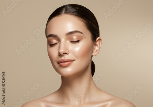 Portrait of a woman with glowing skin and perfect makeup look