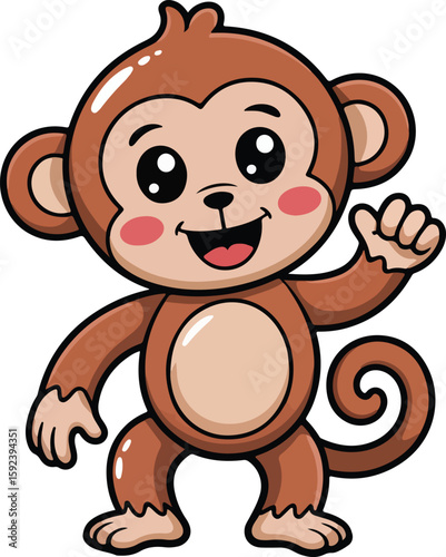 A cute cartoon monkey happily waving