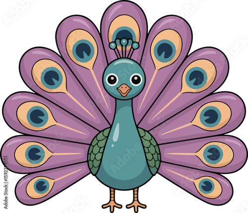 A beautiful peacock with its magnificent tail feathers fanned out in full display. 