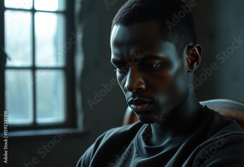 Moody portrait of a solemn African American male