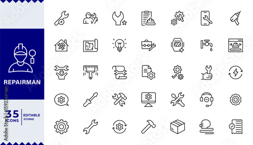 Pixel Perfect,Repairman outline icons related to easter. Linear icon collection. Editable stroke. Vector illustration
