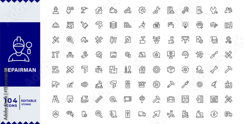 Pixel Perfect,Repairman outline icons related to easter. Linear icon collection. Editable stroke. Vector illustration