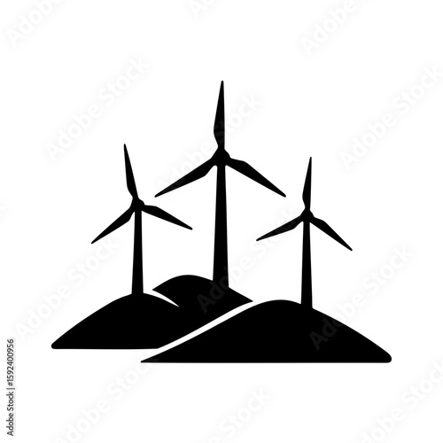 Wind Turbine on High Hills Icon: Symbol of Clean Energy and Elevation