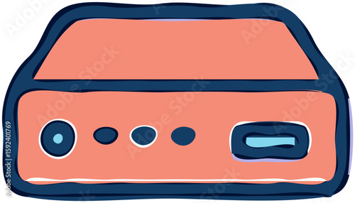 Simplified illustration of a power bank with charging ports and button.