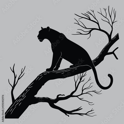 Leopard Resting on Tree Limb Silhouette vector design art and illustration