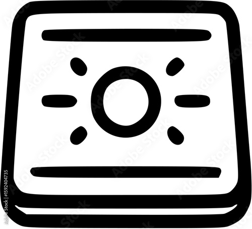 Simple illustration of a square object with a central sun-like burst emitting light.