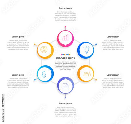 Modern Vector infographic label design with circle infographic template design and 6 options or steps. Can be used for process diagram, presentations, workflow layout, banner, flow chart, info graph.