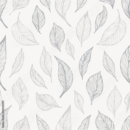 vintage monoline botanical pattern of leaf silhouettes in charcoal on cream background