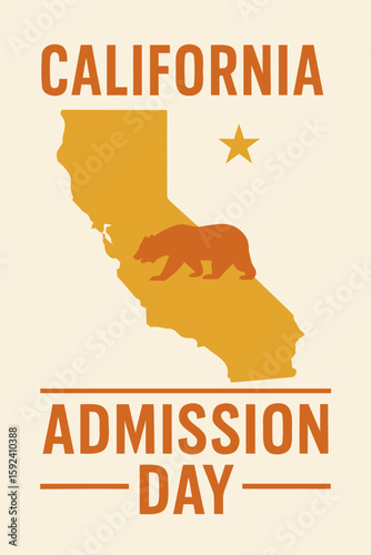 California admission day illustration with bear shape and gold color