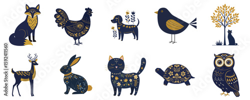 Set of isolated scandinavian style animal illustrations for kids decor, prints, fabrics, mugs, cards and eco-friendly designs