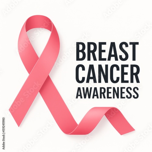 Minimalistic layout with pink ribbon and bold typography promoting breast cancer awareness, widely recognized symbol for health education and prevention 