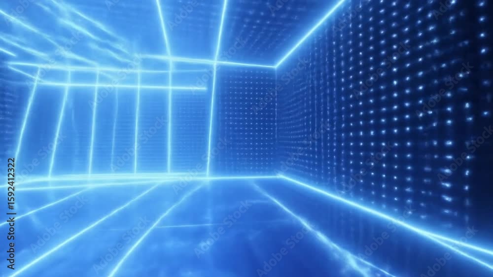 Abstract blue futuristic technology concept with illuminated geometric forms animation