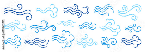 Wind air line icon. Vector blow smoke, wave swirl illustration. Wind air flow. Fresh doodle line cartoon icon. Crayon sketch logo. Weather windy hand drawn bg. Speed blow wave. Simple cloud steam