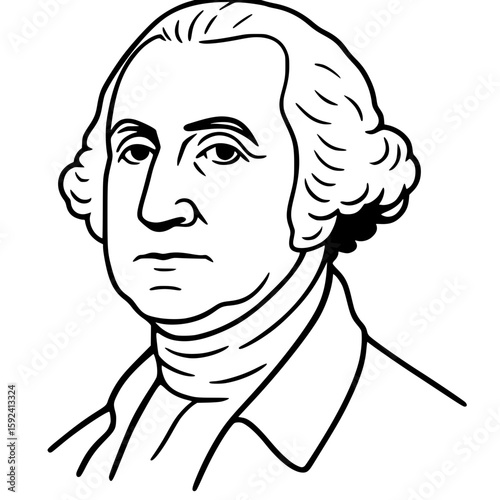 Isolated line art portrait of George Washington
