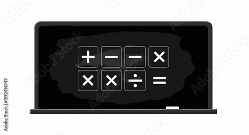 A chalkboard displaying mathematical symbols representing basic arithmetic operations and equality.