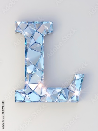 Geometric mirrored capital L made from broken glass pieces
