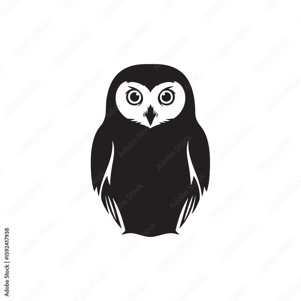 Naklejka premium Stylized black and white owl illustration with big eyes and plumage